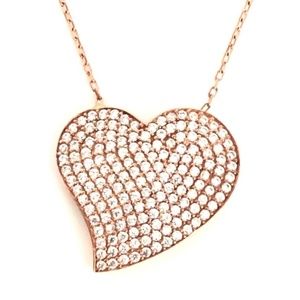 Rose GoldTone 925K CZ Hearth Necklace